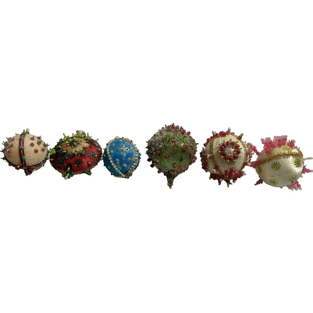 Vintage Handmade Christmas Push Pin Christmas Ornaments Lot of 6